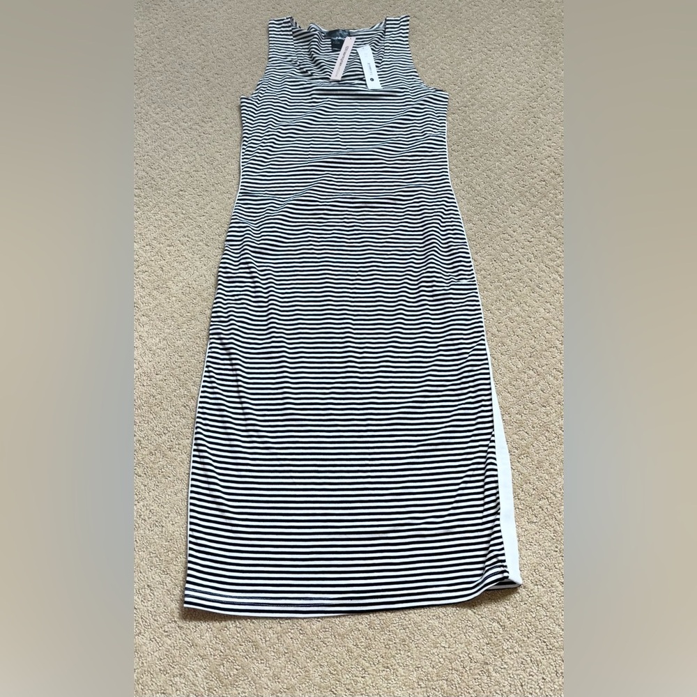 Black and White Striped Midi Dress, Large